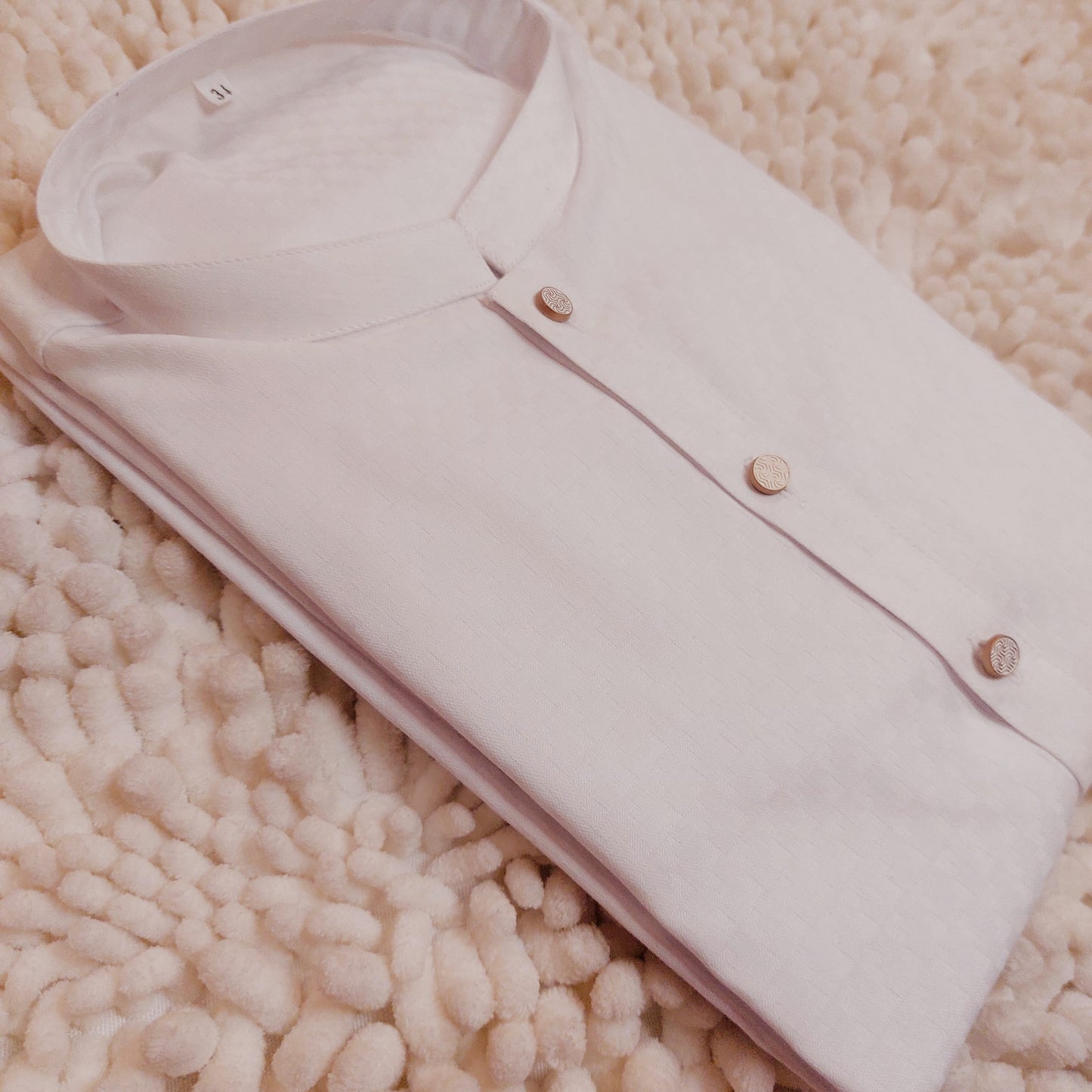 White Self Printed Cotton Kurta