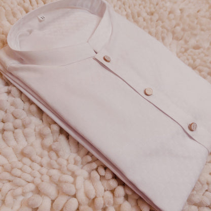 White Self Printed Cotton Kurta