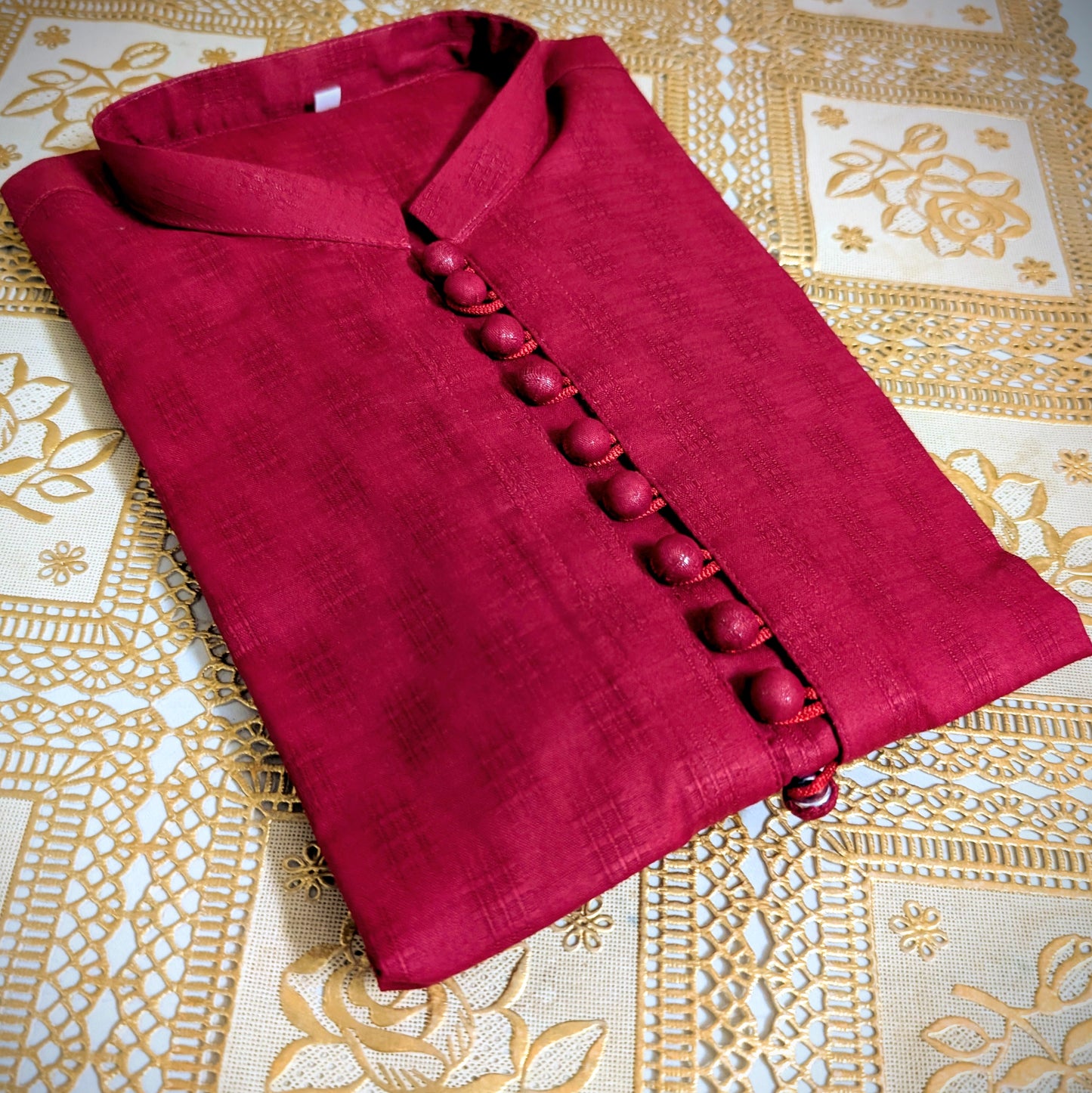 Red Loops Self Printed Kurta