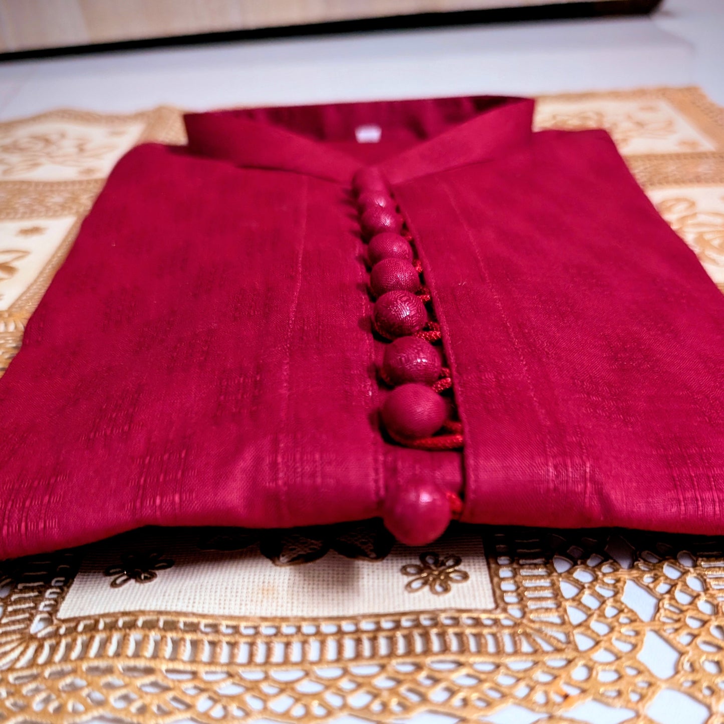 Red Loops Self Printed Kurta