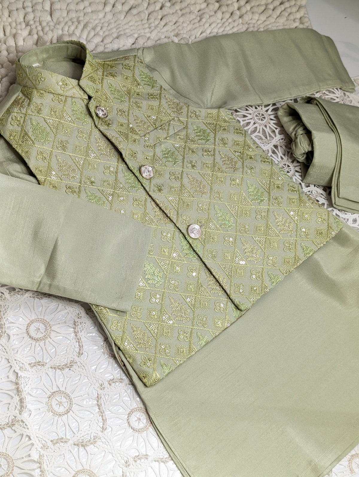 Olive Green Embroidered Waistcoat with Kurta Trouser