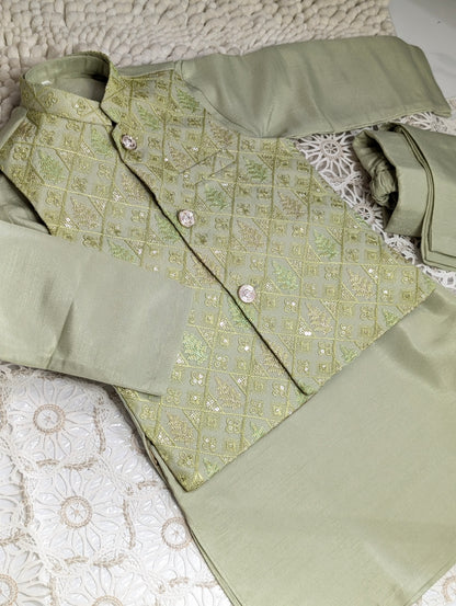 Olive Green Embroidered Waistcoat with Kurta Trouser