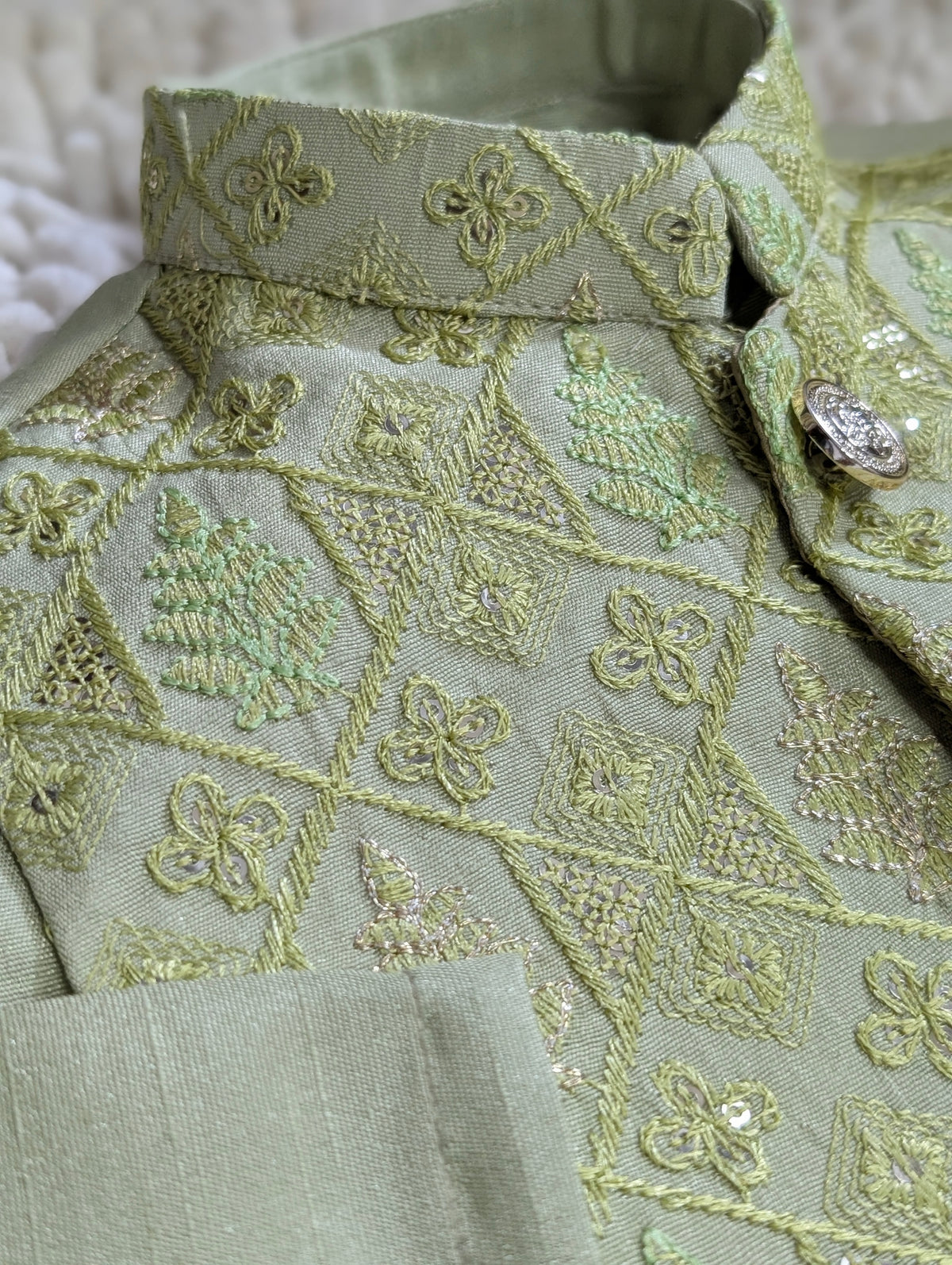 Olive Green Embroidered Waistcoat with Kurta Trouser
