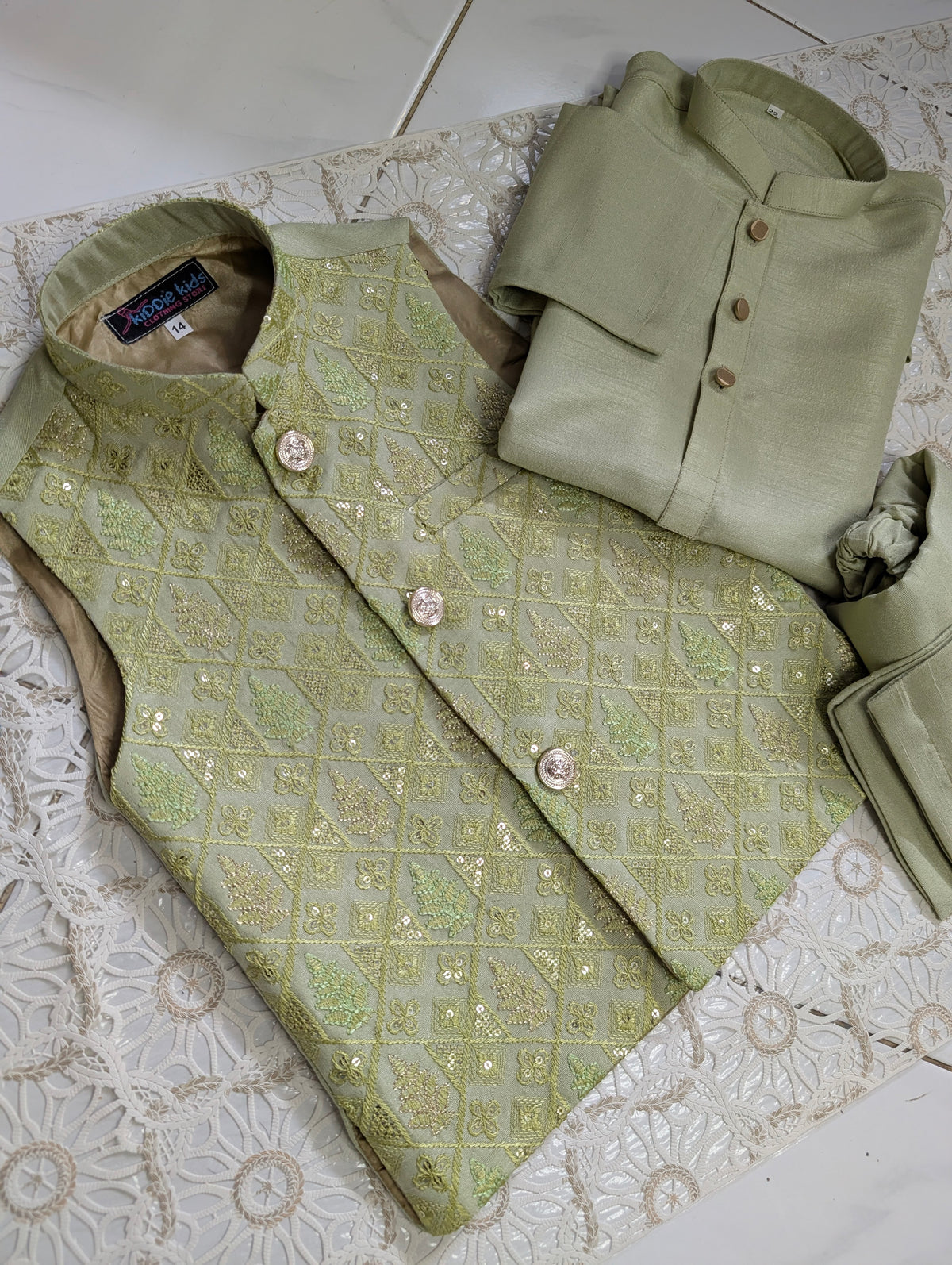 Olive Green Embroidered Waistcoat with Kurta Trouser