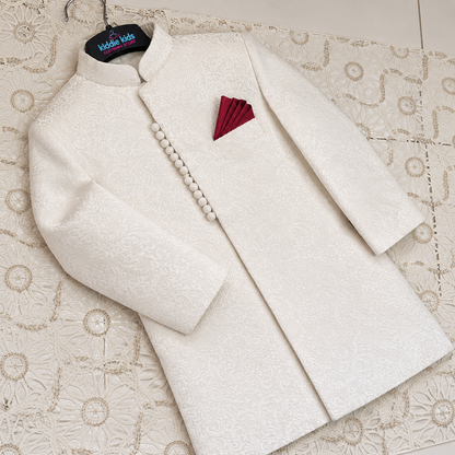 Royal White Self Embroidered Loops Sherwani with Trouser