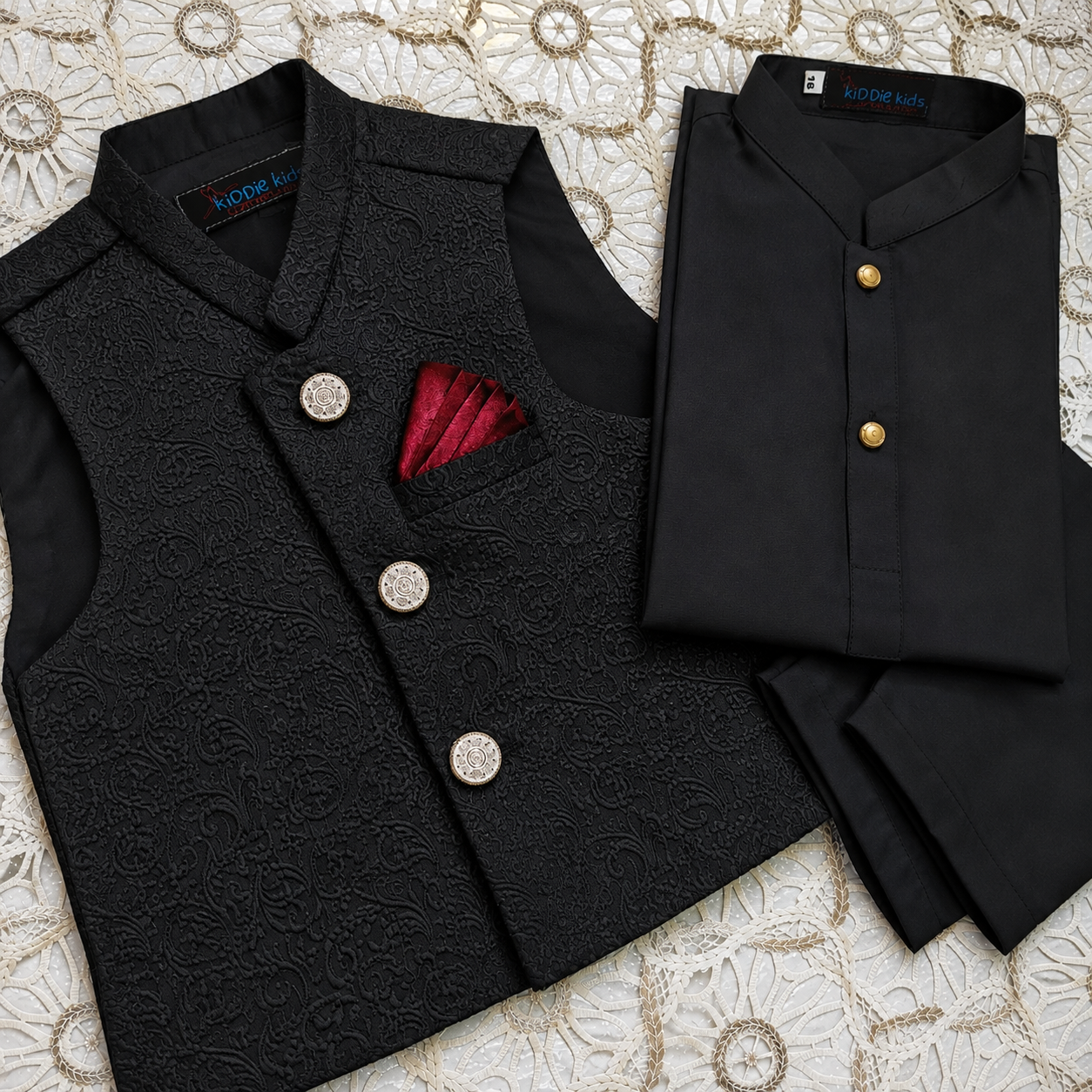 Black Embroidered Waistcoat with Kurta Trouser