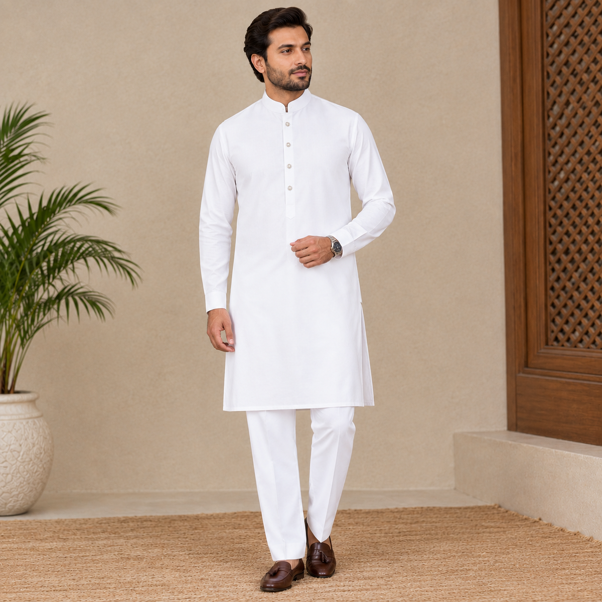 WHITE KURTA TROUSER SET WITH WAISTCOAT