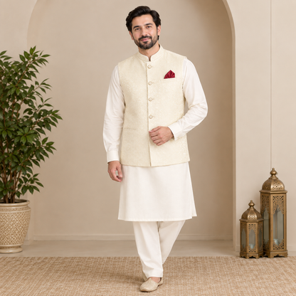 BOSKI MEN KURTA TROUSER SET WITH WAISTCOAT