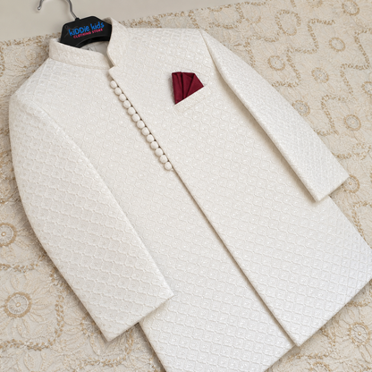 White Self Embroidered Loops Sherwani with Trouser