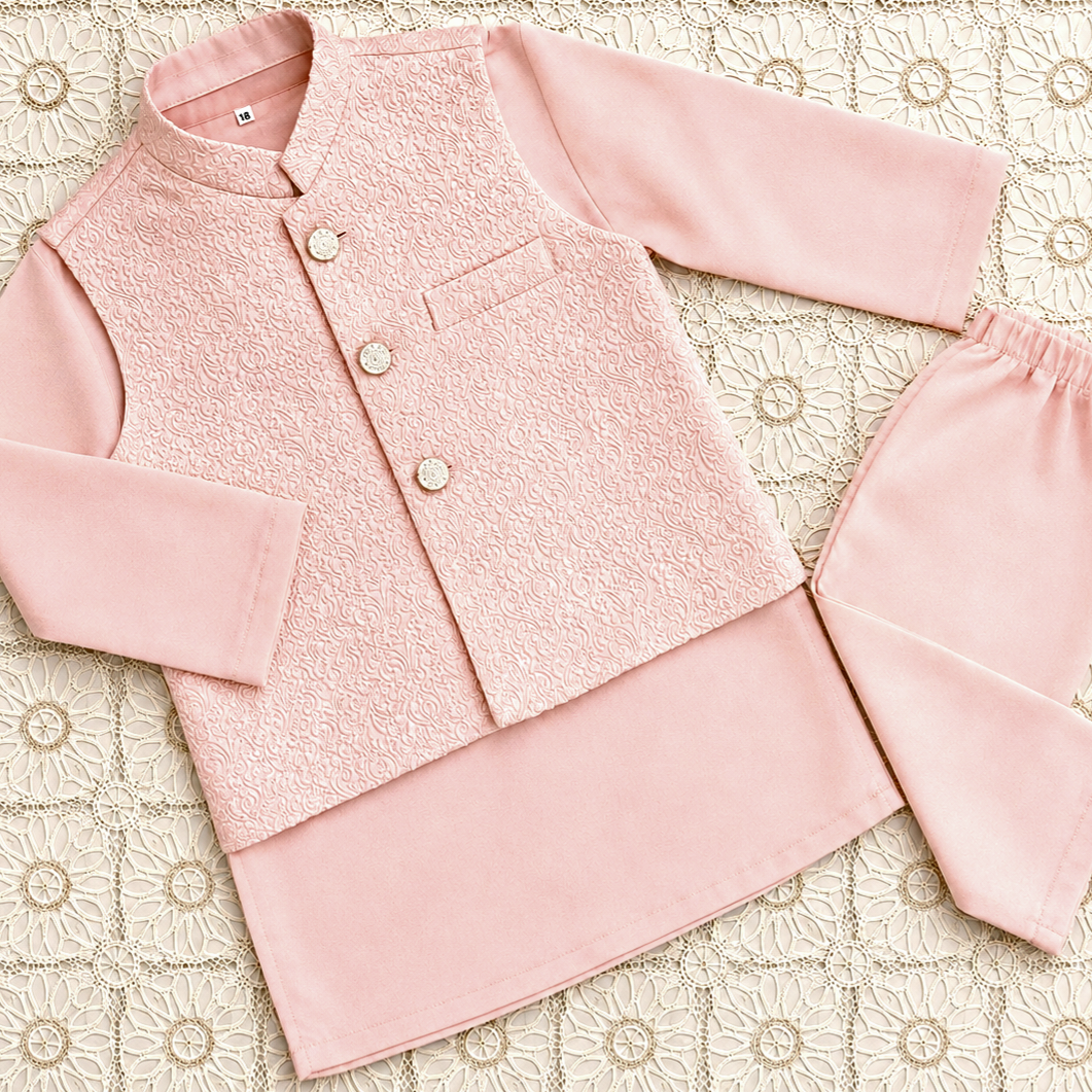 Peachy Pink Embroidered Waistcoat with Kurta Trouser