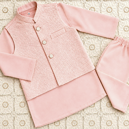 Peachy Pink Embroidered Waistcoat with Kurta Trouser