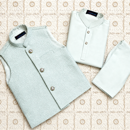 Ice Blue Embroidered Waistcoat with Kurta Trouser