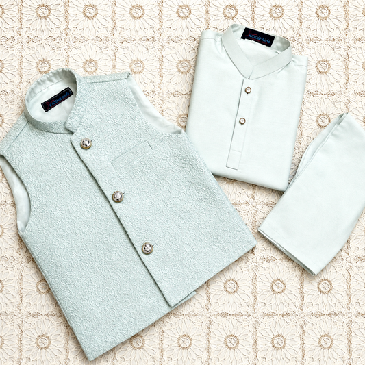 Ice Blue Embroidered Waistcoat with Kurta Trouser