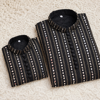 Father Black Kurta Trouser Set