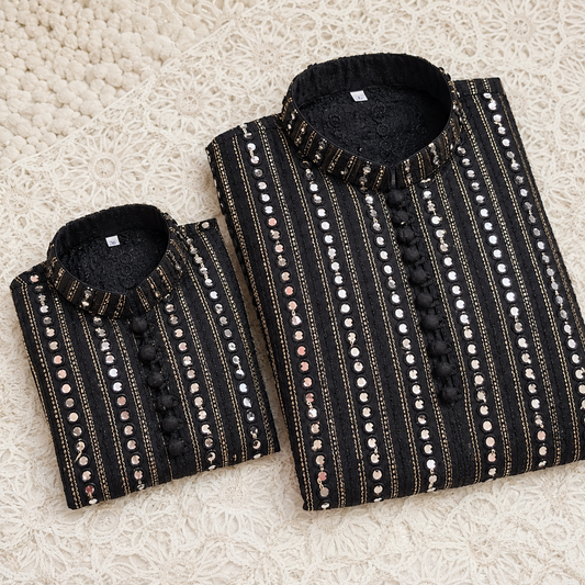 Father Black Kurta Trouser Set