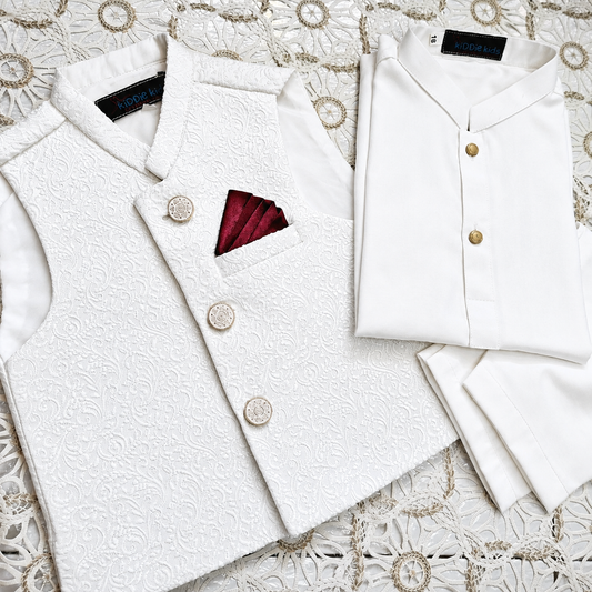 White Embroidered Waistcoat with Kurta Trouser