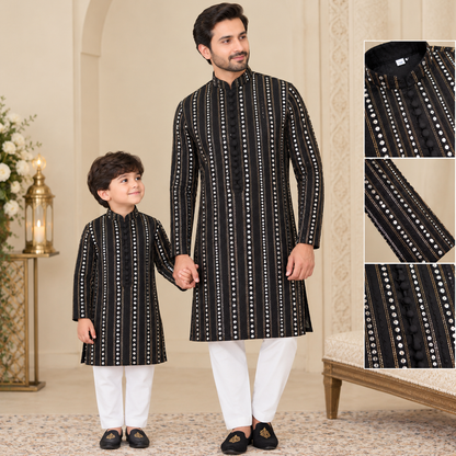 Father Black Kurta Trouser Set