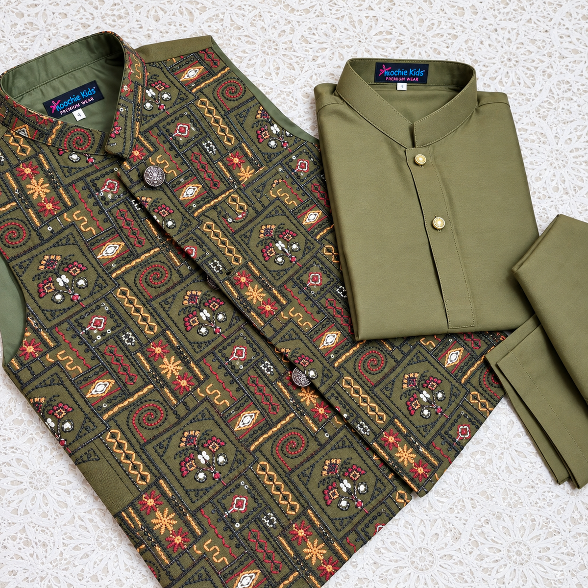 Mehndi Green Sequence Embroidered Waistcoat with Kurta Trouser