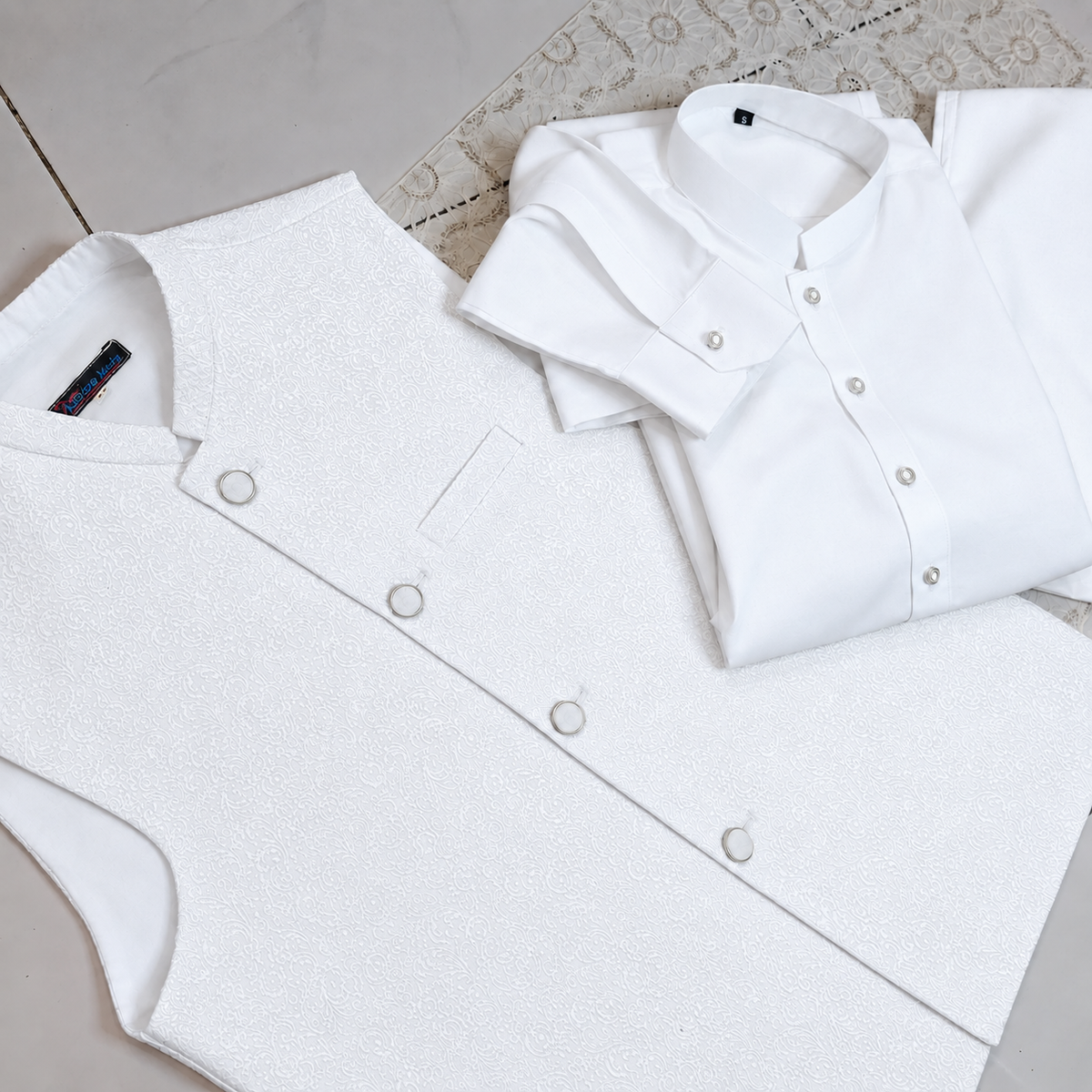 PURE WHITE MEN KURTA TROUSER SET WITH WAISTCOAT