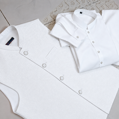 PURE WHITE MEN KURTA TROUSER SET WITH WAISTCOAT
