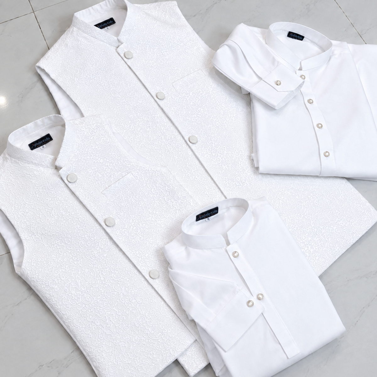 FATHER SON WHITE KURTA TROUSER SET WITH WAISTCOAT