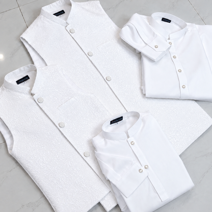 FATHER SON WHITE KURTA TROUSER SET WITH WAISTCOAT
