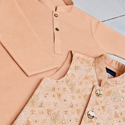 Peach Sequence Embroidered Waistcoat with Kurta Trouser