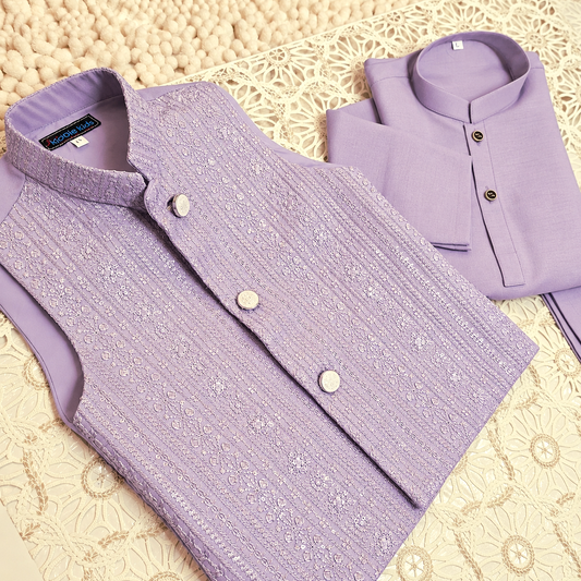 Lilac Sequence Embroidered Waistcoat with Kurta Trouser