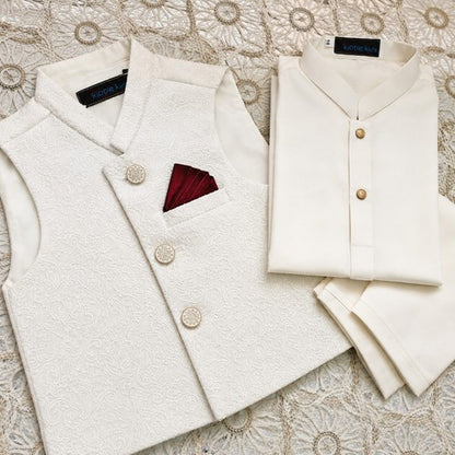 Off White Embroidered Waistcoat with Kurta Trouser