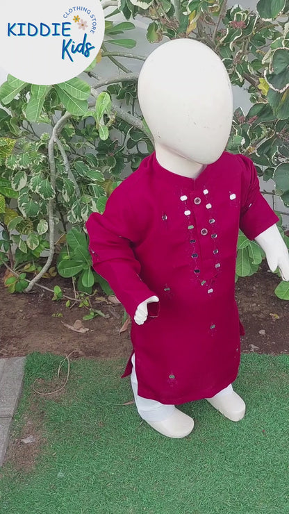 Red mirror work kurta with Trouser