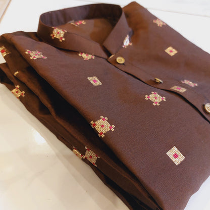 Brown Embroidered Formal Kurta